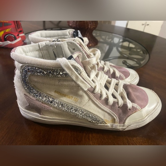 Golden Goose Pink and White High-Top Sneakers - Picture 5 of 9
